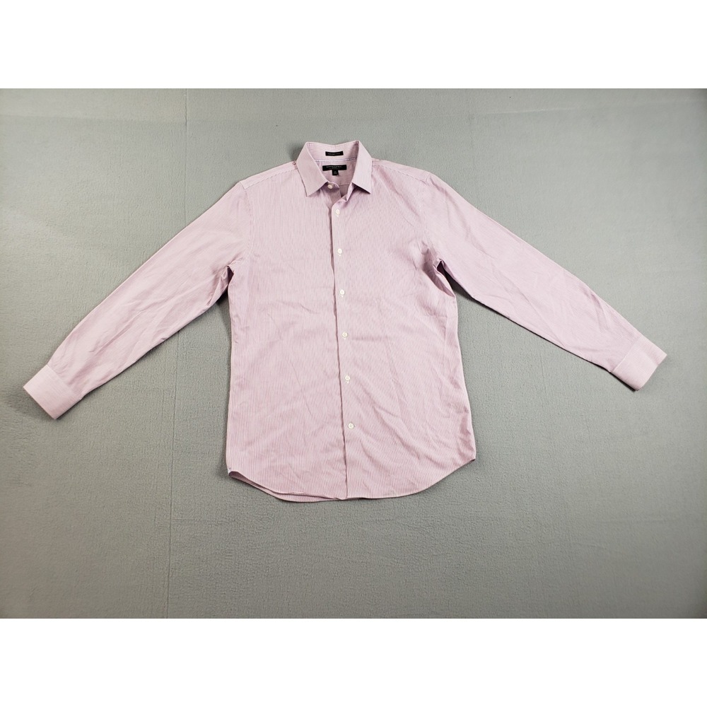 Banana Republic Men Shirt M Purple Stripe‎ 100% Cotton Stretch Grand Fit Formal